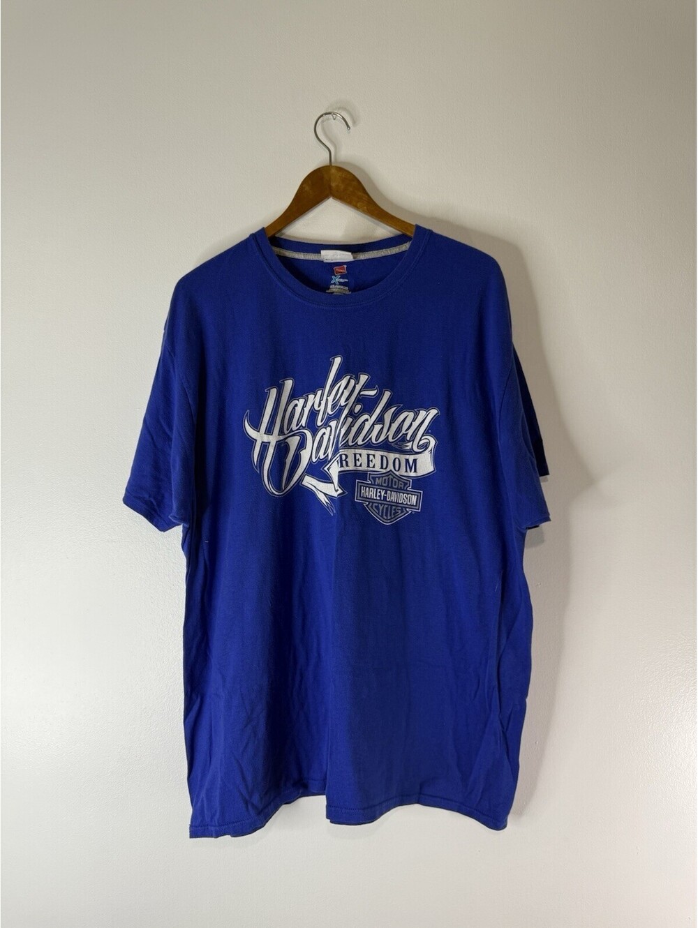 Harley Davidson Black Diamond 2014 Blue Freddom Shirt Men's 2XL Short Sleeve
